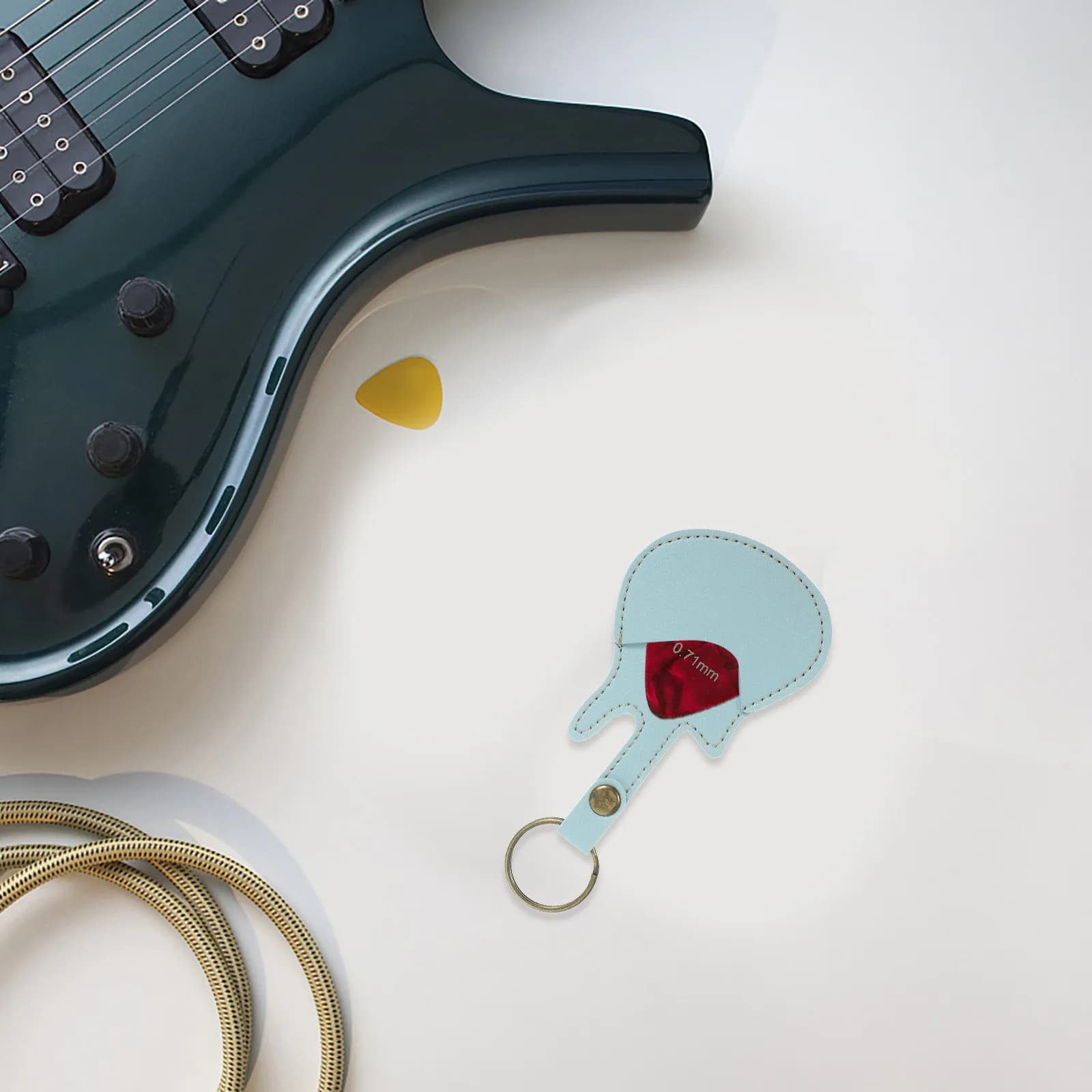 Guitar Pick Holder Protective Storage Bag with Keyring for Electric Acoustic Bass Guitar Picks Organizer Travel Case Accessory