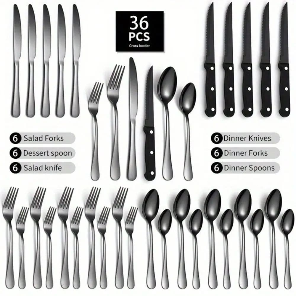 Stainless Steel Cutlery Set With Knife, Fork, Spoon, And Steak Knife, MirrorFinish Kitchen Utensils Set, Dishwasher Safe
