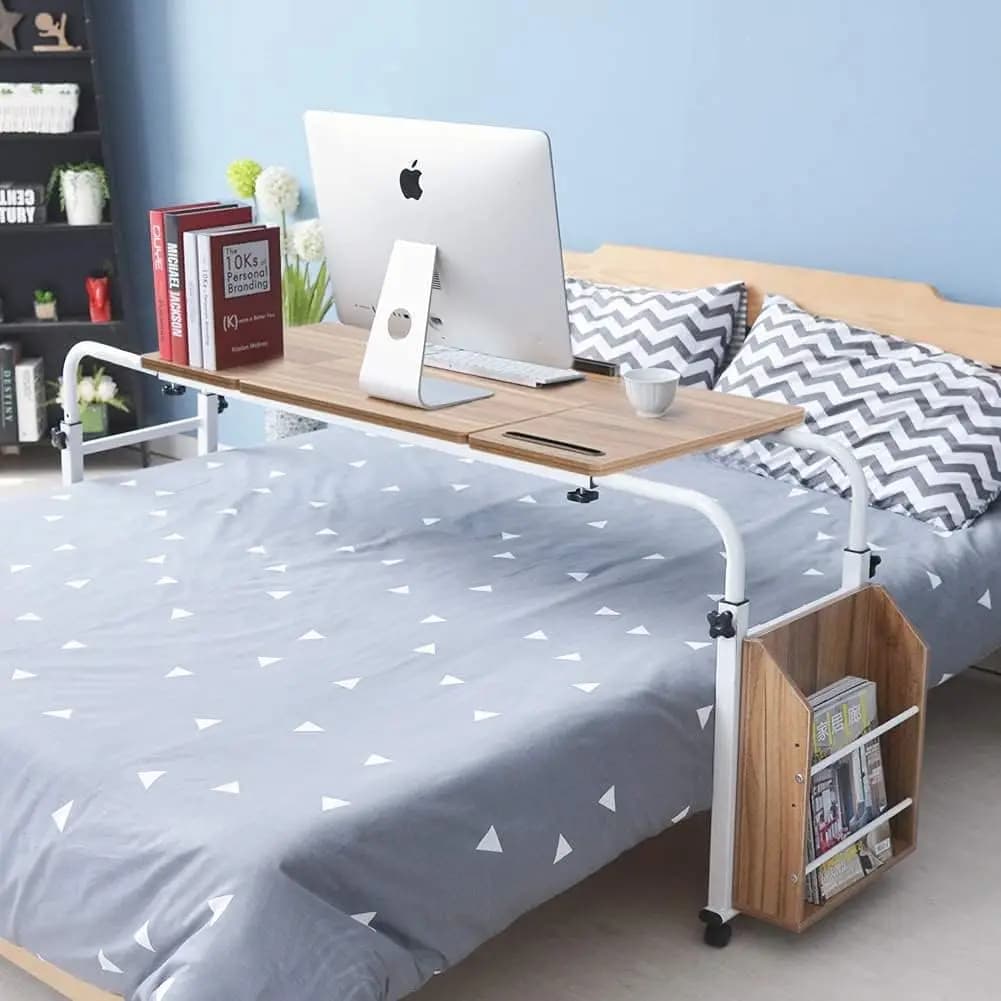 Tavolino da letto con ruote, scrivania mobile per laptop da poltrona reclinabile, postazione di lavoro in piedi, carrello per laptop resistente