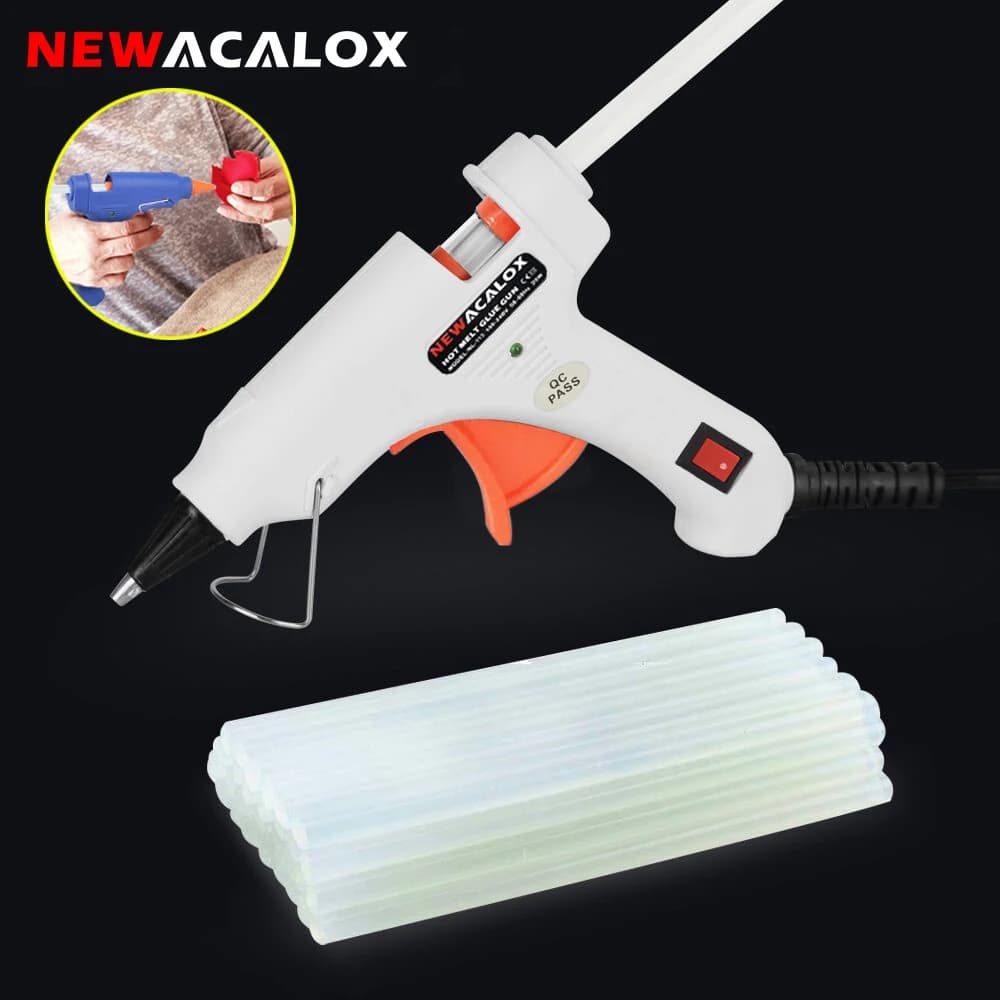 NEWACALOX 20W 220V Pistola per colla a caldo con 20 pezzi 7mm Stick di colla Mini pistole industriali Thermo Gluegun Strumento per la temperatura del calore