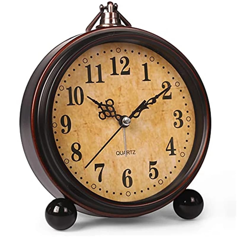Vintage Alarm Clock Metal Night Light Super Silent Table Desk Quartz Clock Time For Bedroom Bedside Desk Shelf