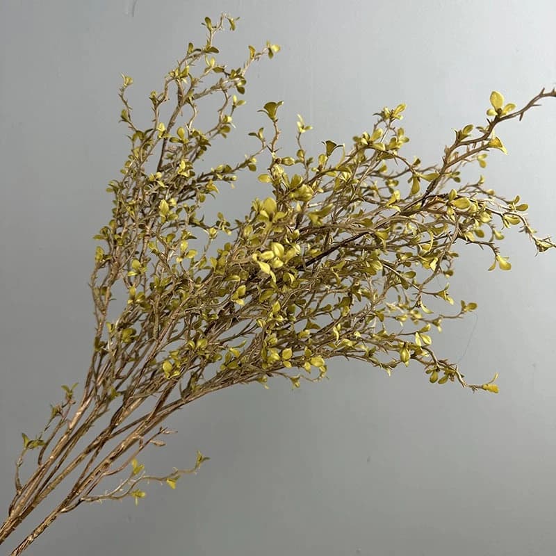 6pcs Simulation Plants Plastic 5-Forks Freesia Branch Hotel Decorative Artificial Winter Jasmine Green Plant Hall Decoration