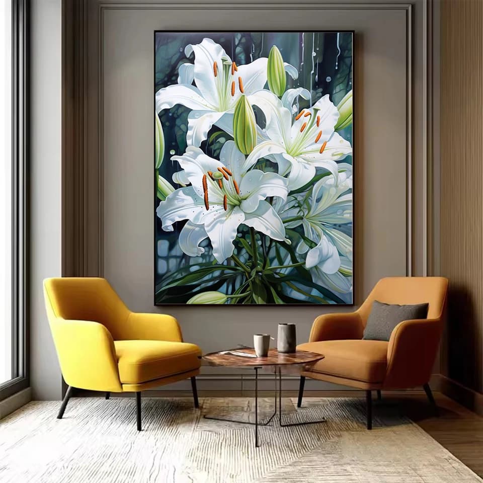 Kit Pittura Diamante 5D Senza Cornice, Fiore di Giglio, Diamanti Quadrati e Rotondi, per Decorazione Murale Casa e Camera da Letto, Ricamo Diamantato