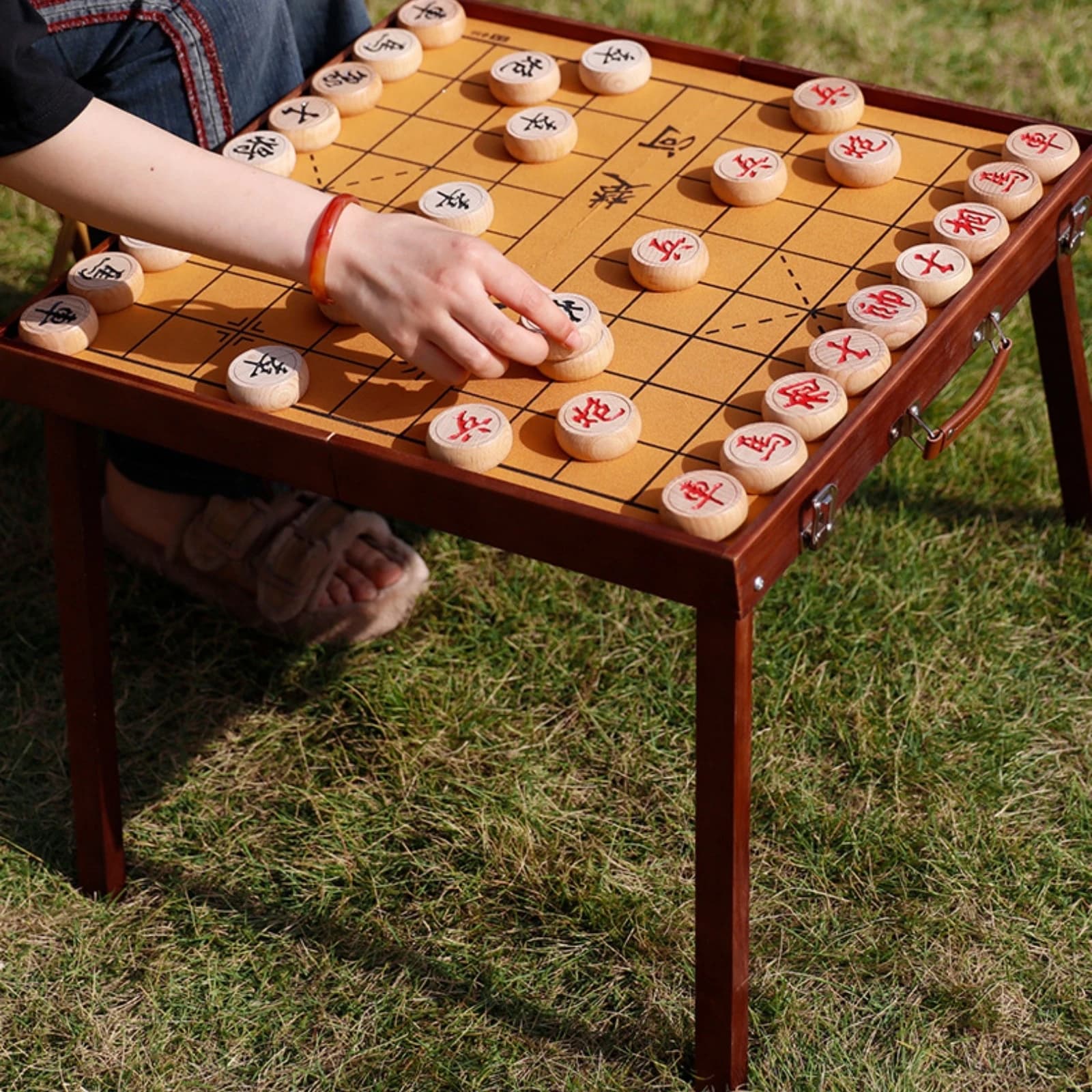 Chinese Chess Table Printed Grid Folding Chess Table Xiangiqi Set Portable Traditional
