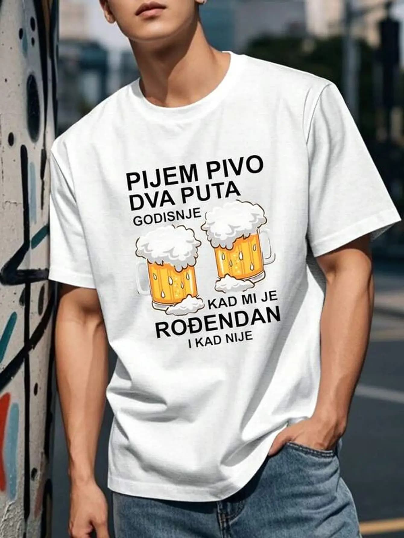 Men's Croatian Beer Graphic T-Shirt - Black Casual Summer Tee with Croatian Beer Phrases & Beer Mug Design, Round Neck, Machine Washable, Ideal Gift for Croatian Beer Lovers, Vacation Outfit, Printed Design, Durable Shirt, Breathable Fabric