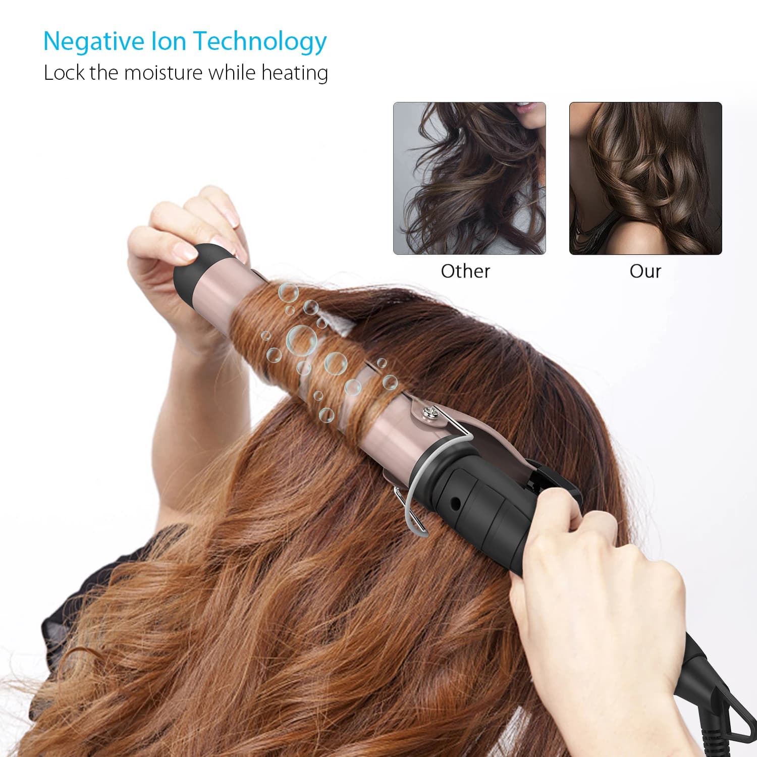 1.25 inch hair curling iron Bigodino for hair Adjustable temperature LCD display Hair styling tool Automatic anti-coating switch