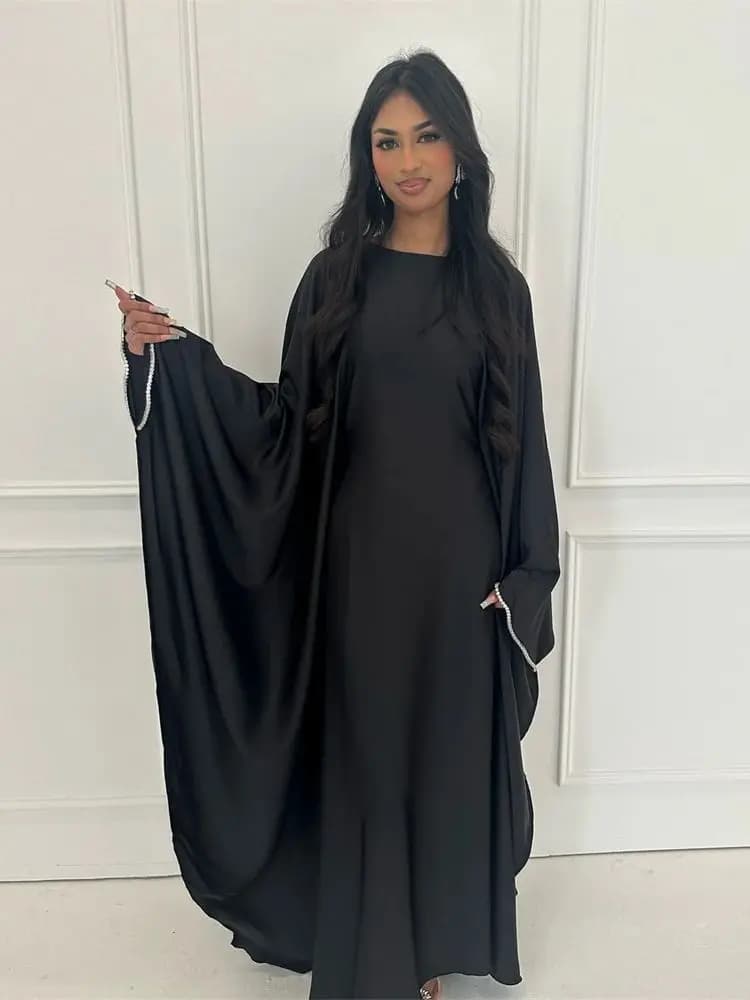 Eid Muslim Caftano Satin Batwing Abaya Dubai Luxury Arabic Abaya African Dresses for Women Caftano Marocain Robe Female Muslim