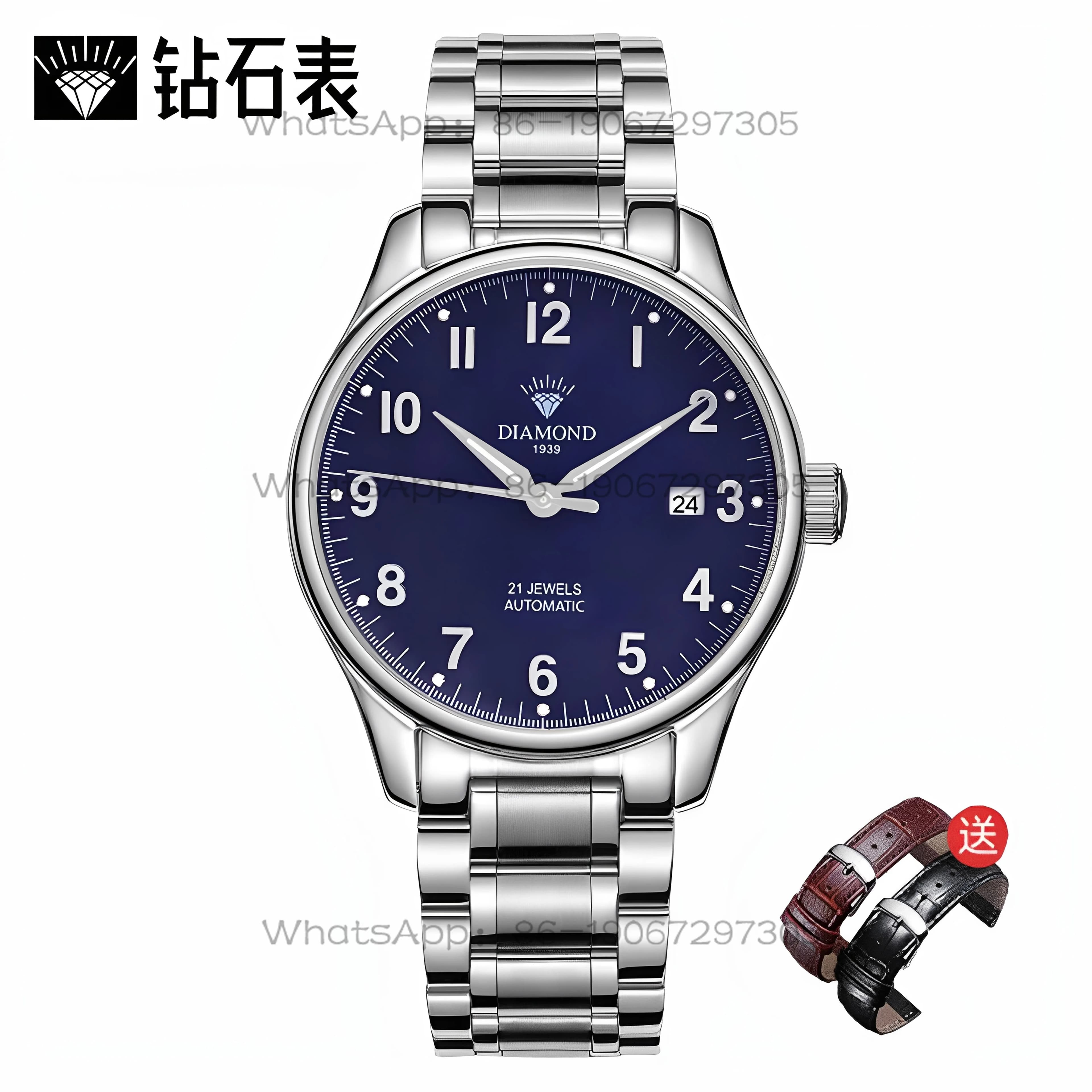 Shanghai diamond brand new big number men's retro automatic mechanical watch waterproof luminous fashion trend men's watch