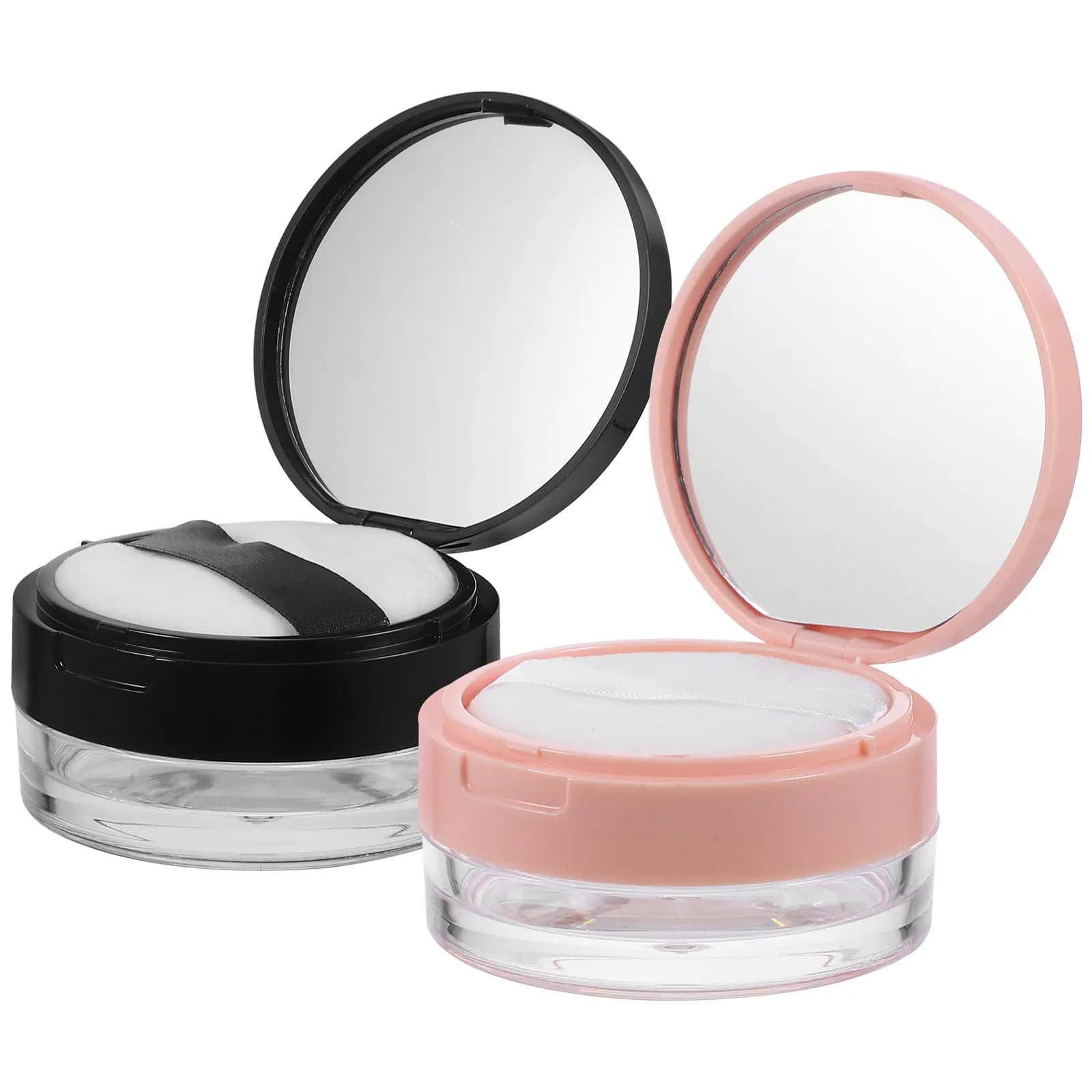 2Pcs Empty Plastic Loose Powder Compact Container Reusable DIY Makeup Powder Box for Blush Eyeshadow Foundation Natural Finish