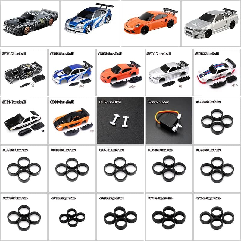 JIABAILE 1:43 Auto RC Elettrica 4301 4302 4303 4304 4305 4306 4309 Pezzi di Ricambio Originali, Corpo, Pneumatici, Albero Motore, Sterzo.