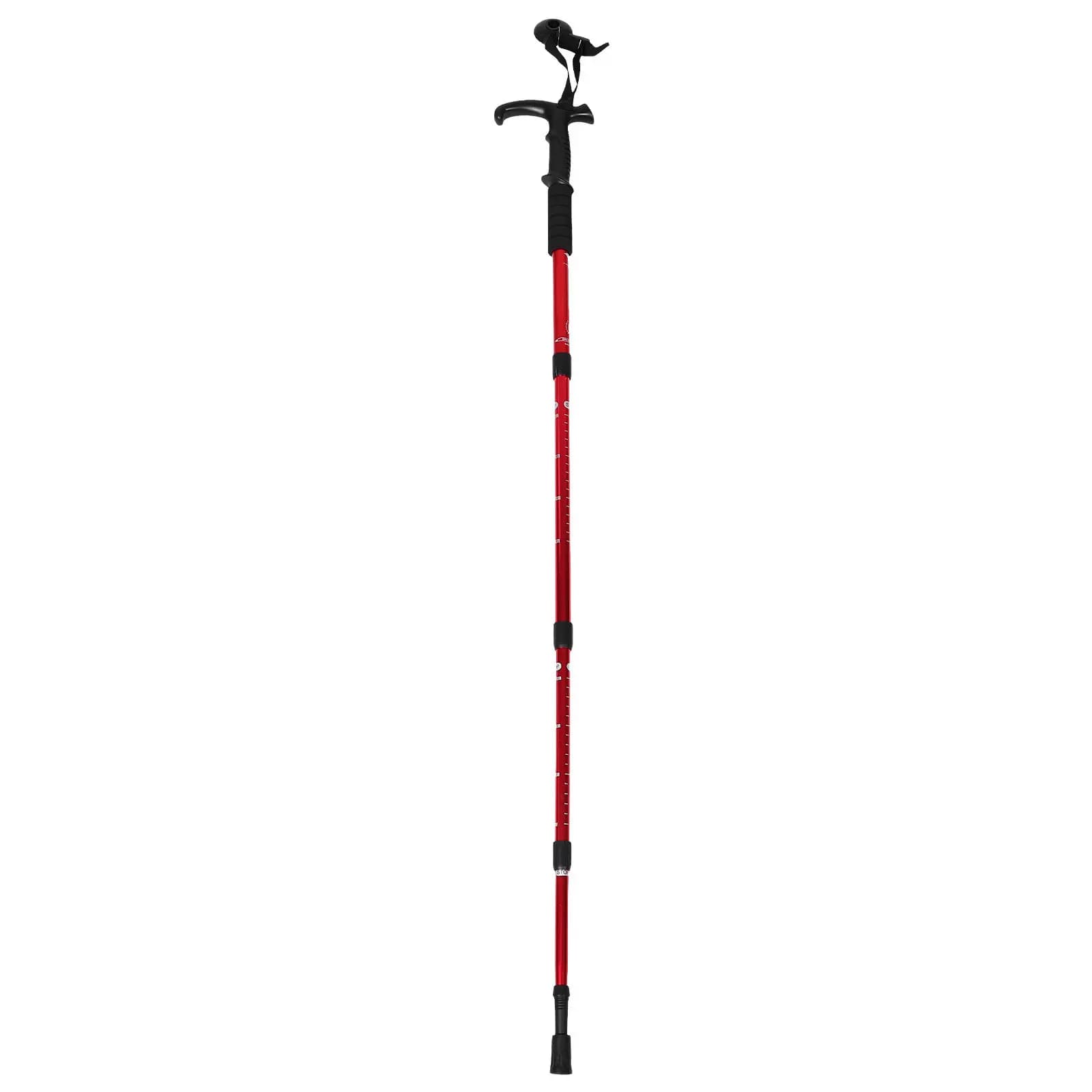 Four Section Aluminum Alloy Adjustable Hiking Stick Shock Absorbing Curved Handle Lightweight Foldable Trekking Pole for Seniors