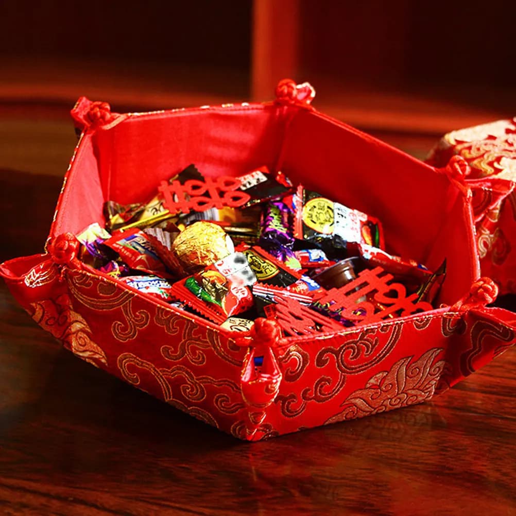 2 Pezzi Contenitore per Caramelle in Tessuto Broccato Stile Cinese per Matrimoni, Festival di Primavera, Capodanno, Scatola Regalo per Frutta Secca e Snack