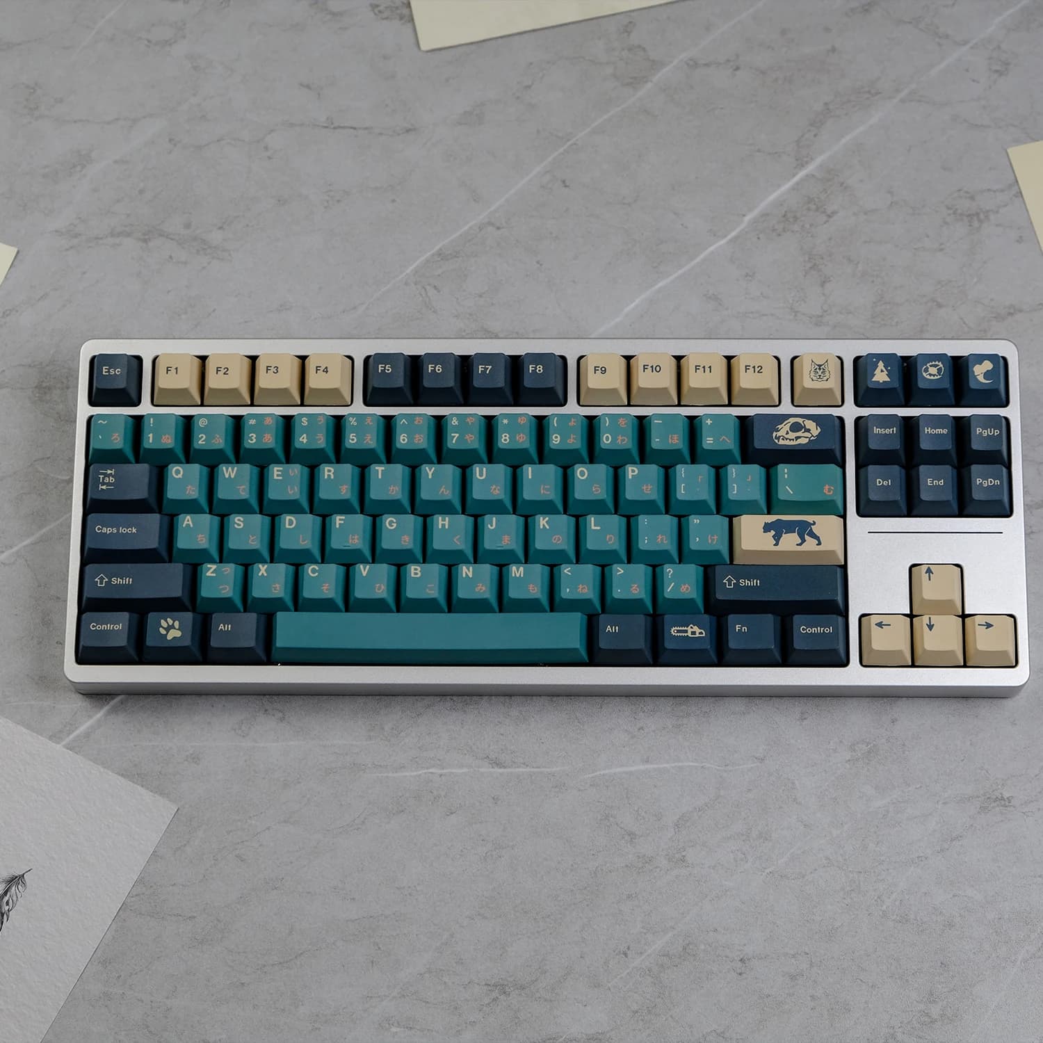 KYOMOT 128 Keys Silent Forest Keycap PBT Dye Sub Cherry Profile Ink Blue Style Keycaps for MX Switch Custom Mechanical Keyboard