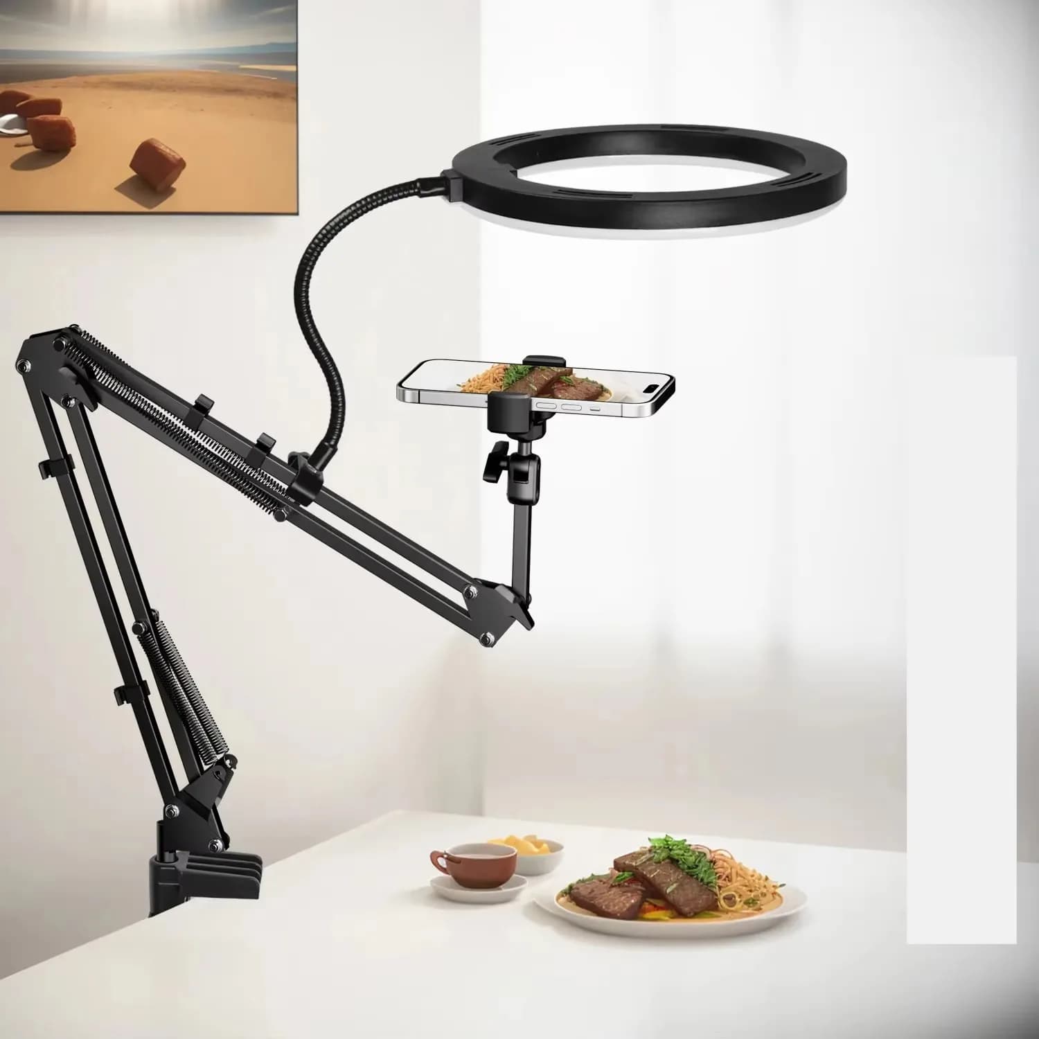 Supporto dal vivo per telefono cellulare Illuminazione overhead professionale Fotocamera di ripresa fissa con registrazione di istruzioni Bastone selfie video