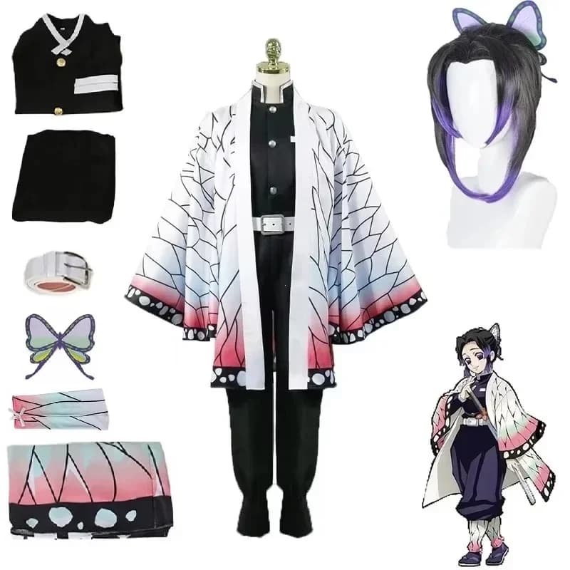 Anime Demon Slayer Kimetsu Geen Yaiba Kochou Shinobu Cosplay Butterfly Wig Set Kimono Uniform For Halloween Party Comic Con Kids
