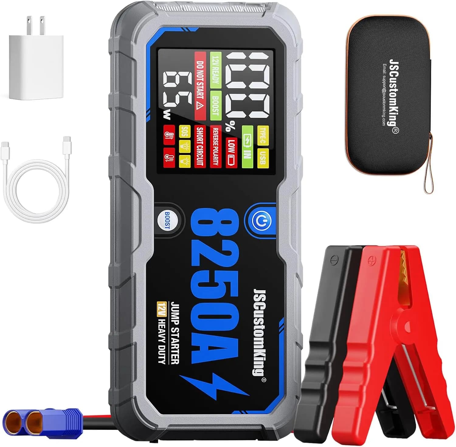 Avviatore d'Emergenza Portatile per Auto con PD-65W, Batteria 12V per Veicoli a Benzina/Diesel, Schermo HD e Power Bank USB