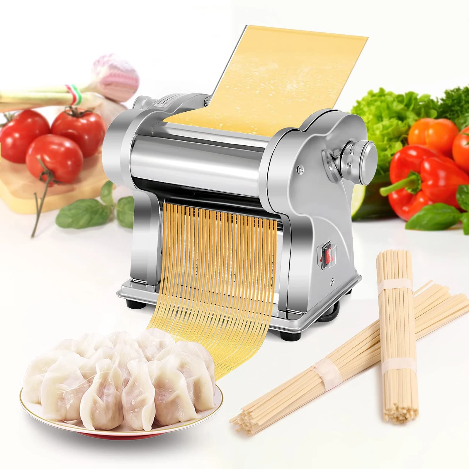 Macchina Elettrica per Pressare la Pasta, 135W, in Acciaio Inox, con Rullo per Spaghetti, per Uso Familiare