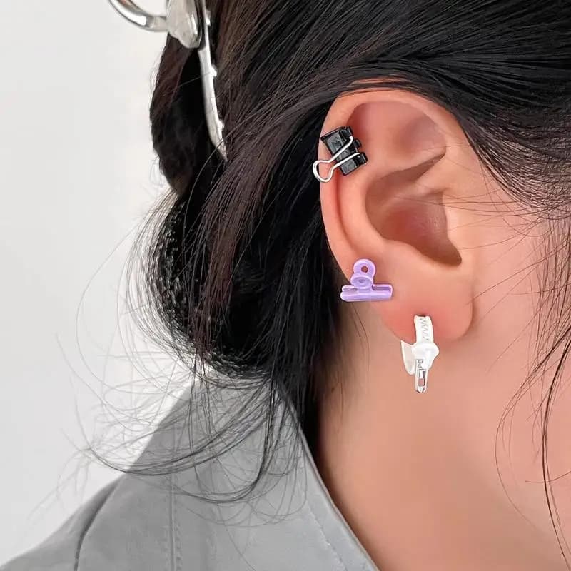 1/3Pcs Unique Small Clip Earring Colorful Dopamine Mini Office Folder Earrings Punk Zipper Ear Studs Suitable For Daily Wear