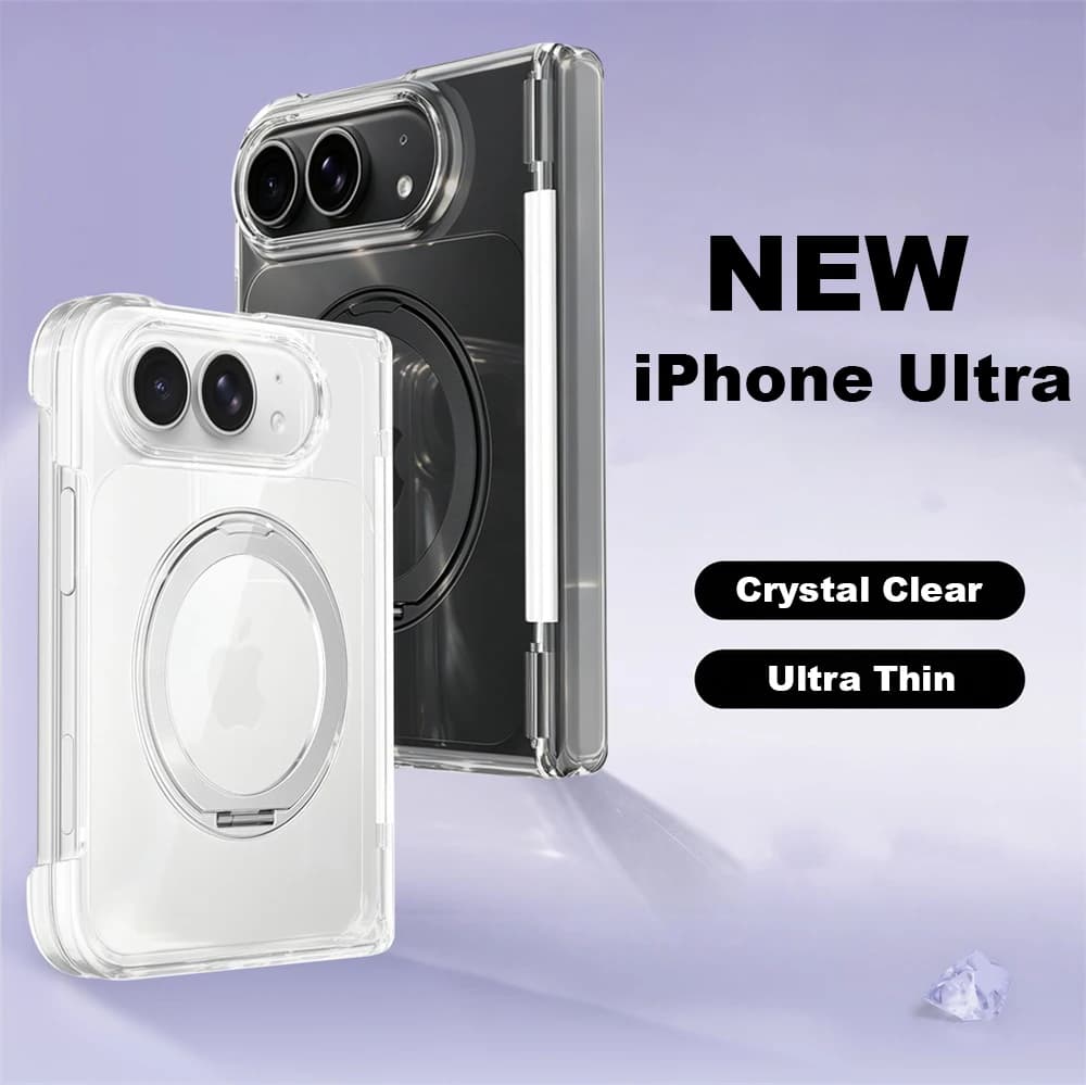 Shockproof Hinge Protection Clear Phone Case For Iphone Duo For Magsafe Magnetic Satnd Holder Transparent Bumper Hard Pc Cover