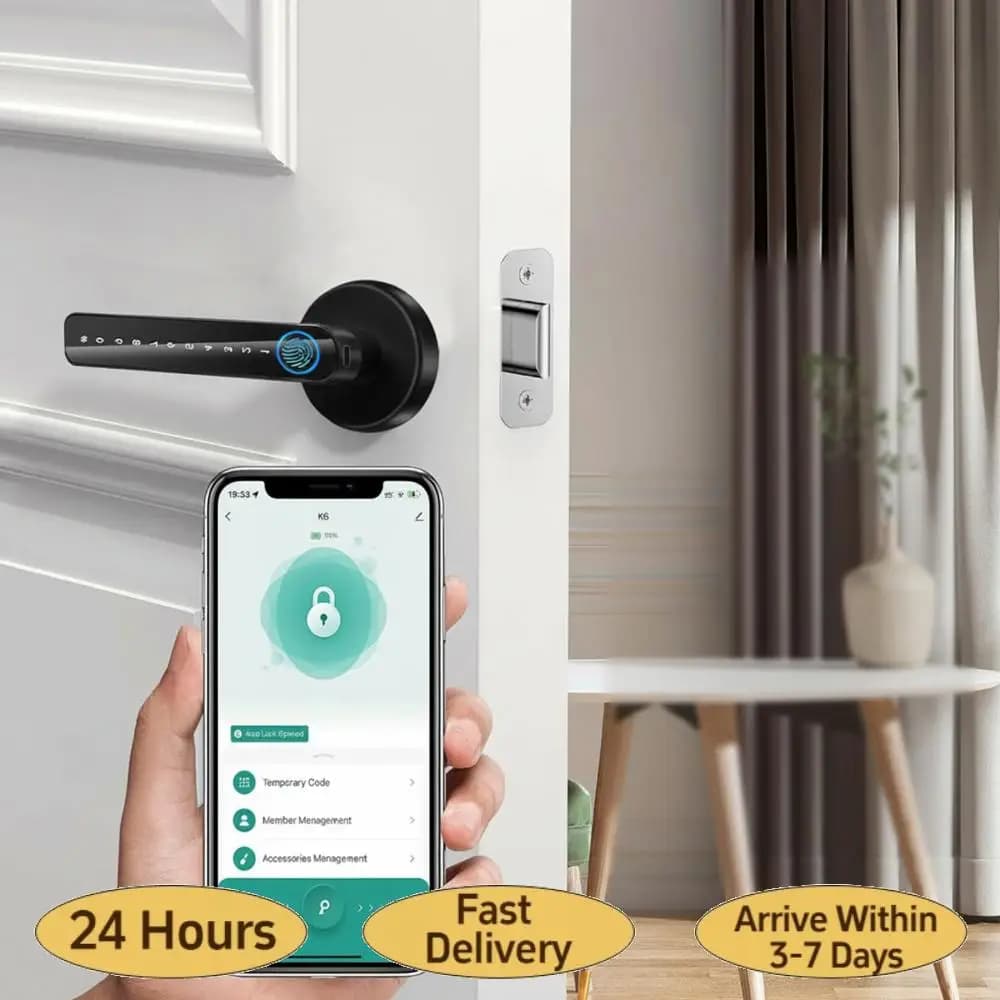 Serratura per Porta Senza Chiave con Maniglia, Pomello con Impronta Digitale e Controllo App/Chiave/Scheda IC per Camera da Letto, Casa, Hotel, Ufficio, Appartamento