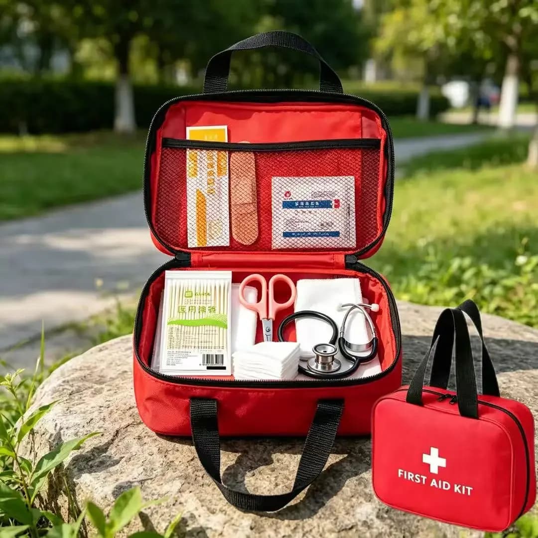 Kit di Pronto Soccorso Portatile con Stetoscopio, Cerotti, Garza, Tamponi di Cotone, Forbici, Borsa Medica d'Emergenza per Casa, Esterni e Viaggi