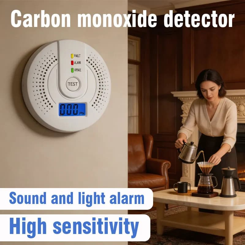 Household Carbon Monoxide Alarm CO Detector - Sound and Light Alarm Device - Toxic Gas Leakage Detector - Battery-Powered LCD Di