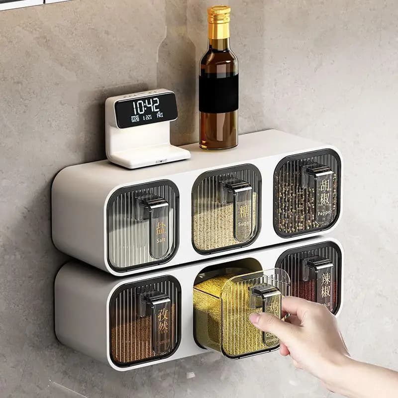 Wall-Mounted Integrated Multi-Spice Box Set Kitchen Home Goods Moisture-Proof Storage Salt Seasoning Can Rack