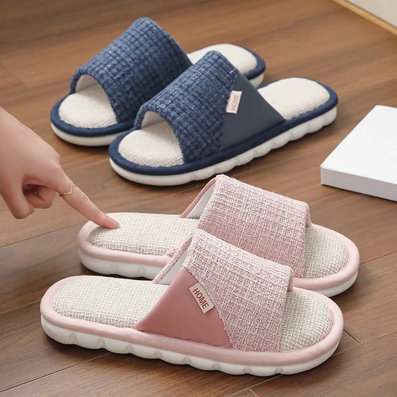 Nuove pantofole di lino per la casa donna uomo estate pantofole open toe per interni uomo coppie infradito camera da letto diapositive antiscivolo traspiranti