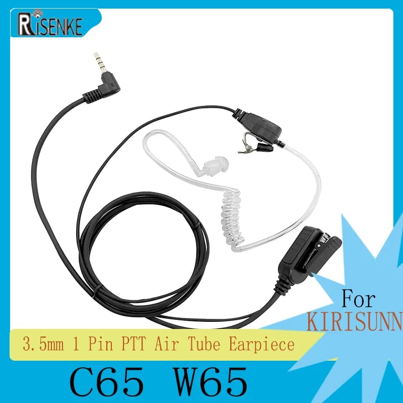 Auricolare RISENKE-C65 W65 per KIRISUN T60 T65 S49 Radio, 1 Pin, 3,5mm, PTT, Tubo Aria, Accessori per Walkie Talkie