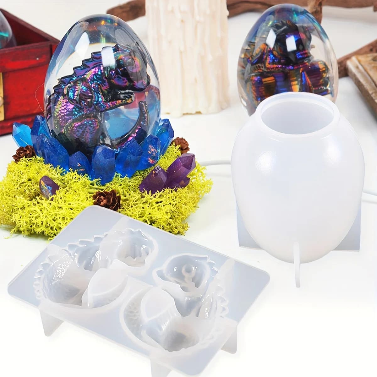 Stampi per uova di drago in silicone, set da 2 pezzi, stampi per colata in resina per uova di dinosauro per decorazioni domestiche fai da te, creazione di candele e lavorazione pasquale