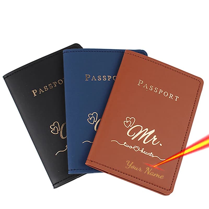 Copertine per passaporto con logo Mr / Mrs Custodia per passaporto per coppia carina alla moda Custodia in PU per portafoglio da viaggio per passaporto Nome personalizzabile
