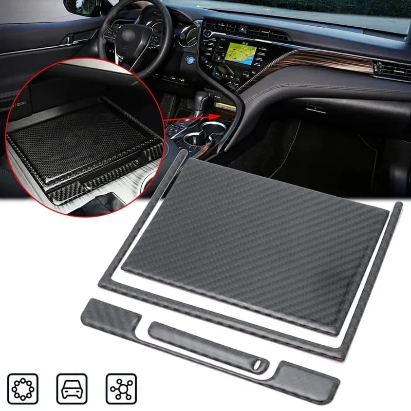 Genuine Carbon Fiber Interior Center Console Storage Box Frame Cover Molding Trims For Toyota Camry XV70 2018-2024 2023 2022