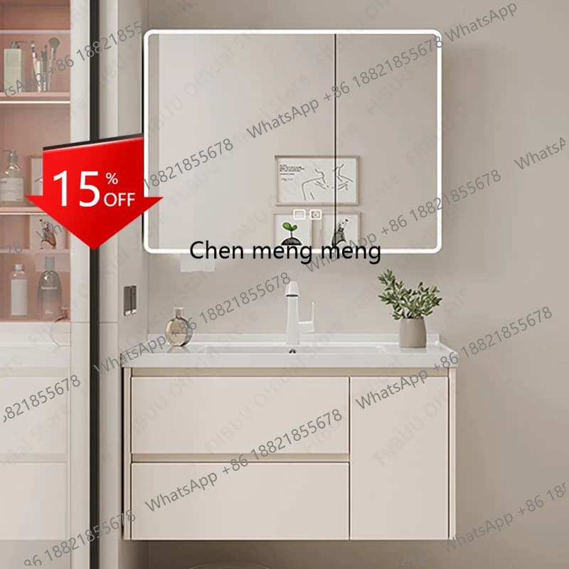 Mobile Bagno Moderno X173 con Specchio Integrato, Lavabo in Alluminio e Mobiletto Contenitore - Arredo Bagno di Design