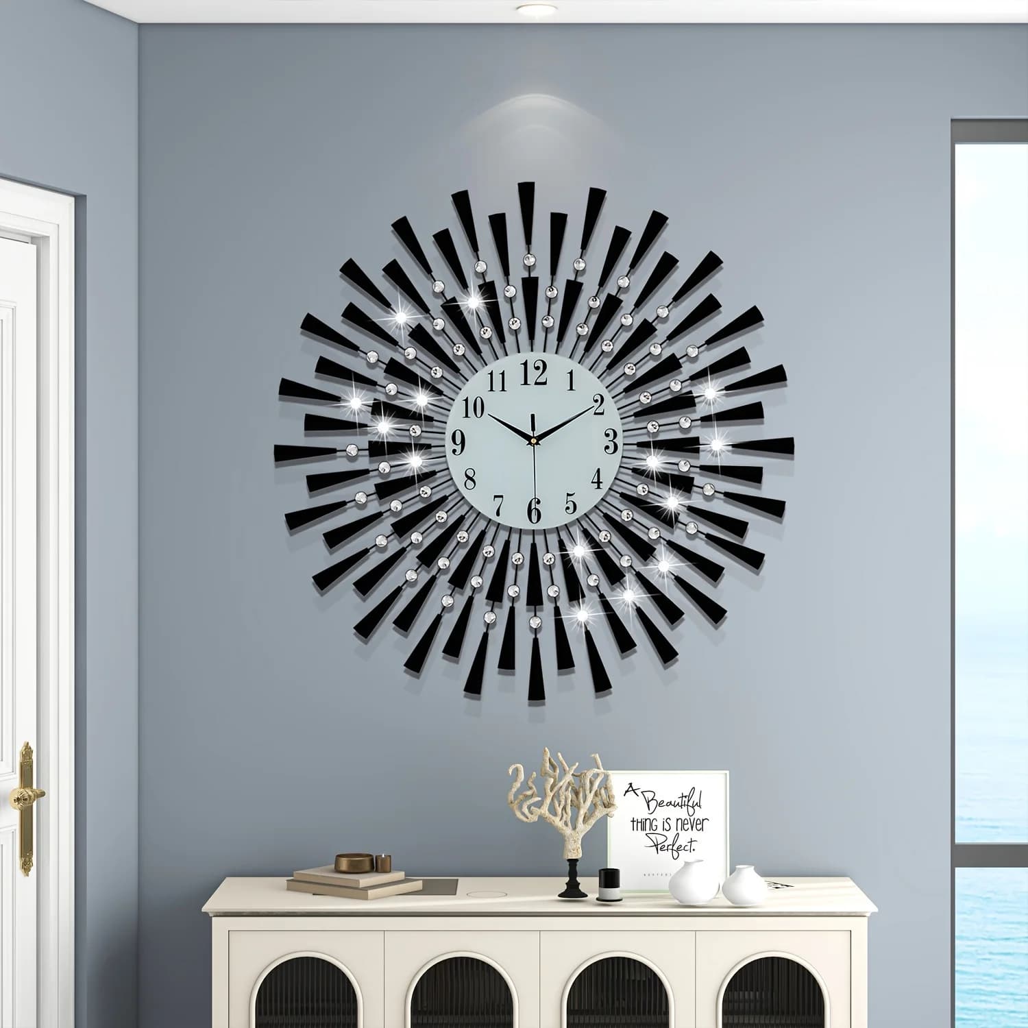 Modern Silent Wall Clock – 28-Inch Black Metal Round Quartz Clock, Battery-Powered for Living Room, Kitchen, Bedroom, Office or Home Decor – Stylish Timepiece for Everyday Use and Thoughtful Gifting