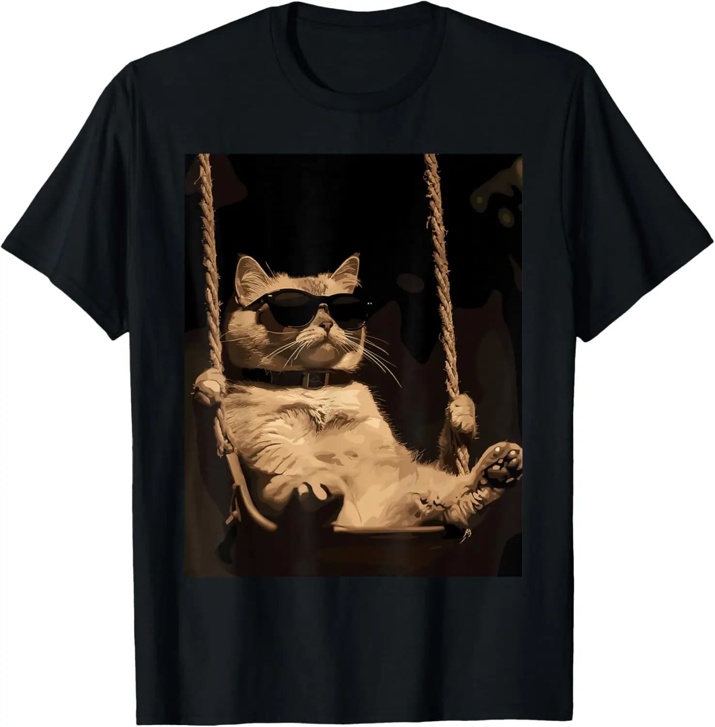 Cat On A Swing T-Shirt Women's and Men's, Fashion, New Products, Holiday Gifts, Creative, Unique Prints, Comfortable