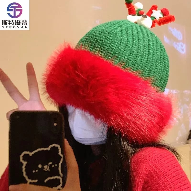 Christmas Knitted Beanie Hats with LED Light Elk Horn Xmas Hats Christmas Decoration