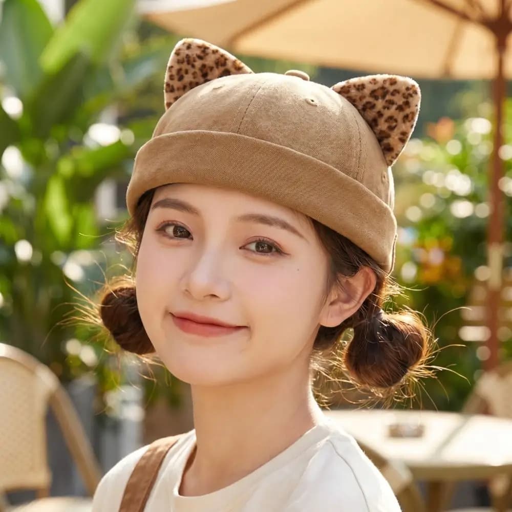 Lightweight Cute Cat Ears Brimless Hat Breathable Adjustable Sunshade Cap Sweet Creative Casual Melon Caps Casual Wear