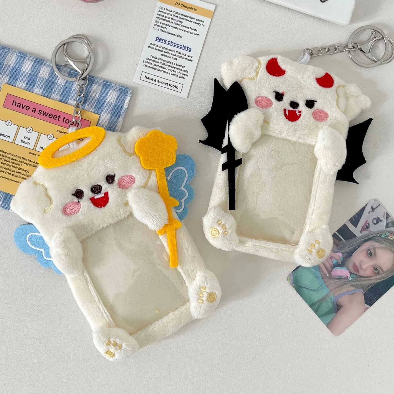 Portachiavi Angelo e Diavolo in Peluche, Ciondolo Carino, Accessorio per Borsa, Ornamento Creativo per Zaino, Regalo per Donne e Ragazze
