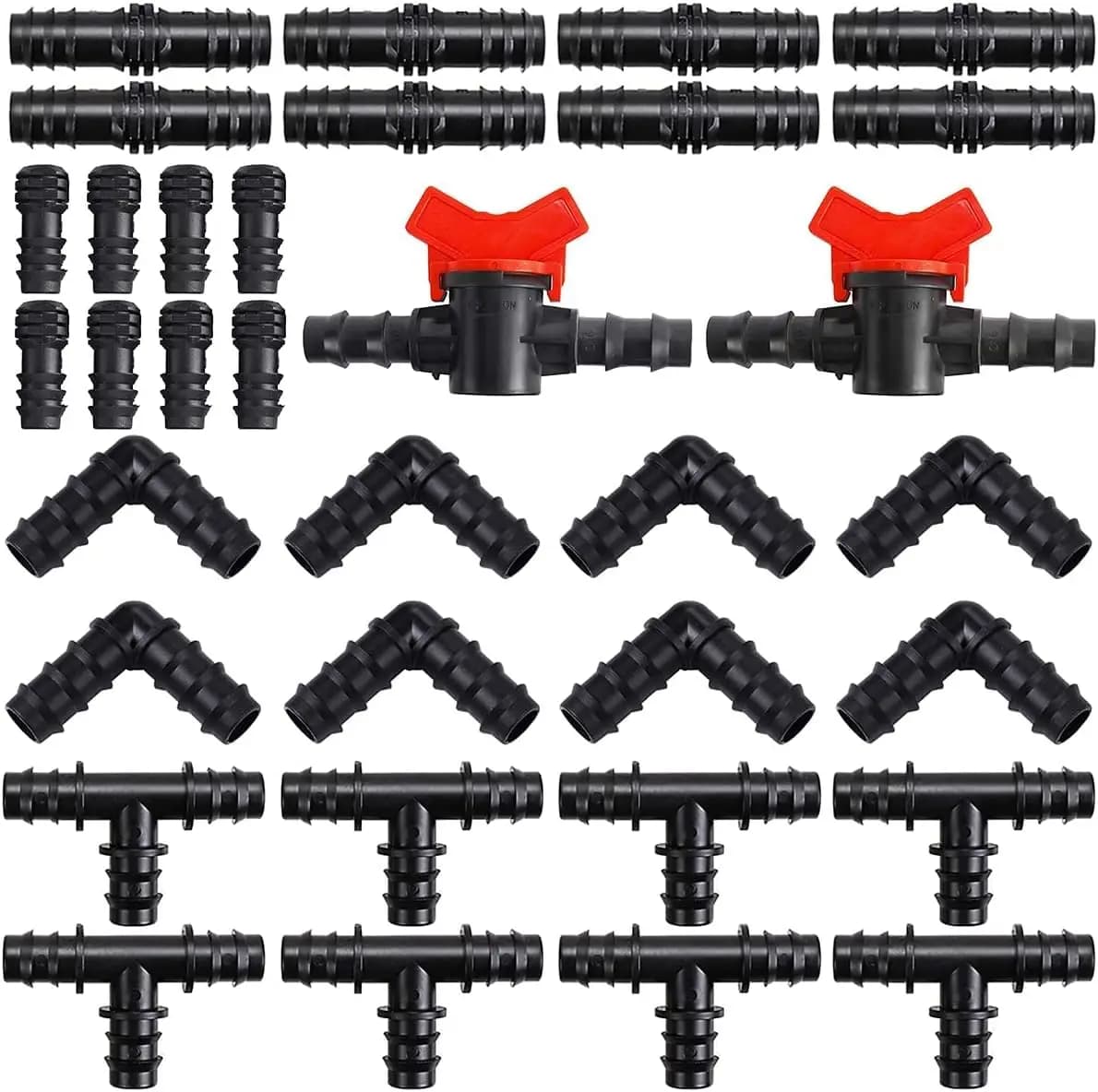 34 1/2 inch drop irrigation fittings kit, includes T-tier straight connector for 16 mm garden irrigation hoses