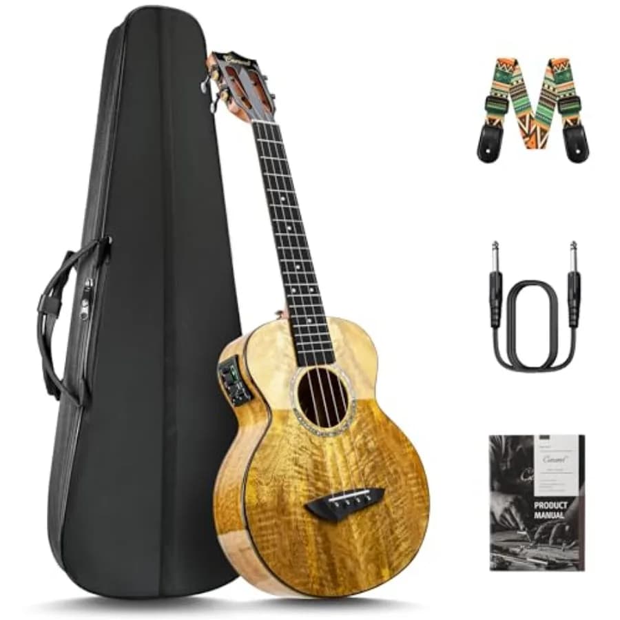 Ukulele Tenore Acustico Elettrico in Legno di Mango Massiccio Lucido