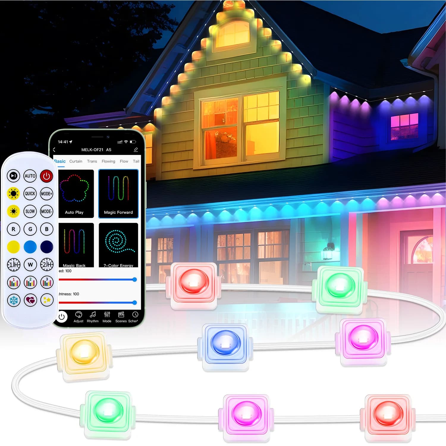 10M/15M/30M Gronda Illuminazione Esterna Intelligente Arcobaleno Led Permanente FAI DA TE Telecomando Impermeabile RGB Luce Della Stringa Decorazioni Di Natale