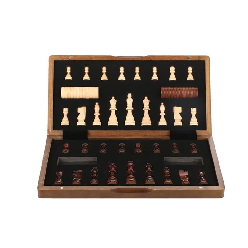 Tavola magnetica in legno 38 cm/15 pollici 2-in-1 Set di gioco degli scacchi pieghevole con 2 regine extra, tavole da viaggio portatili