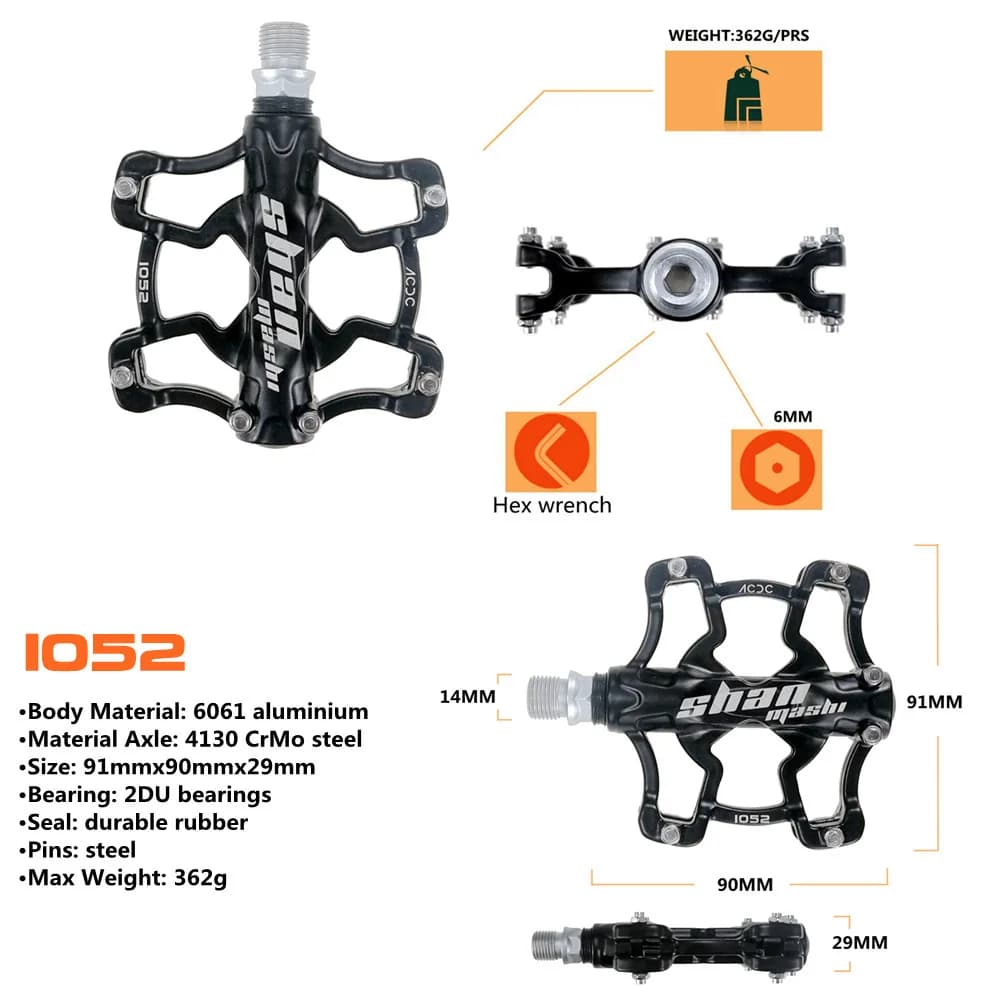 Pedali per Mountain Bike in Lega di Magnesio, Larghi e Antiscivolo, Componente G256 per Bicicletta
