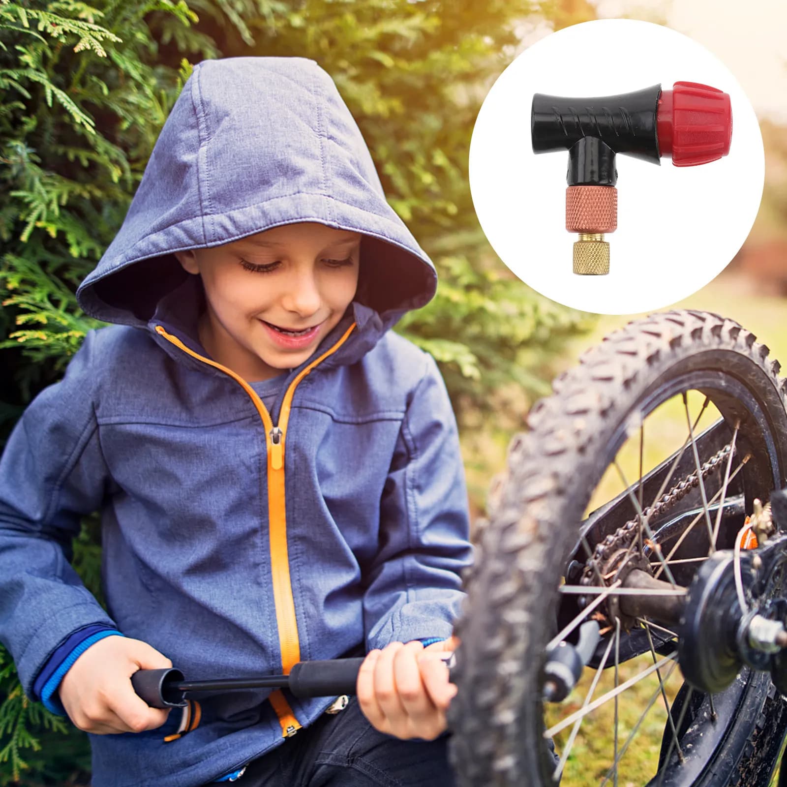 Adattatore per Pompa Bici in Lega di Alluminio con Controllo Rotativo del Flusso d'Aria, Compatibile con Valvole Presta e Normali, per CO2 (1 Pezzo)