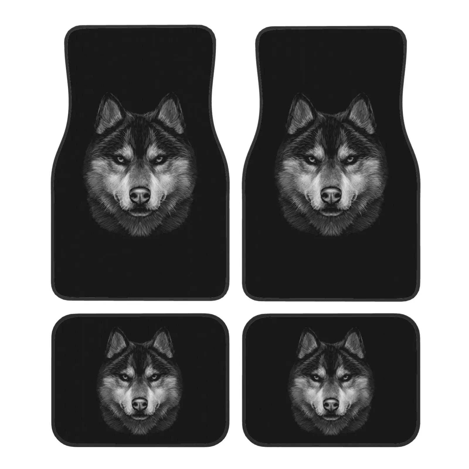 Siberian Husky Pattern Print Car Floor Mats Non-Slip Carpets Rugs Front & Rear Car Foot Mats Set of 4 Pcs Auto Accessories Decor