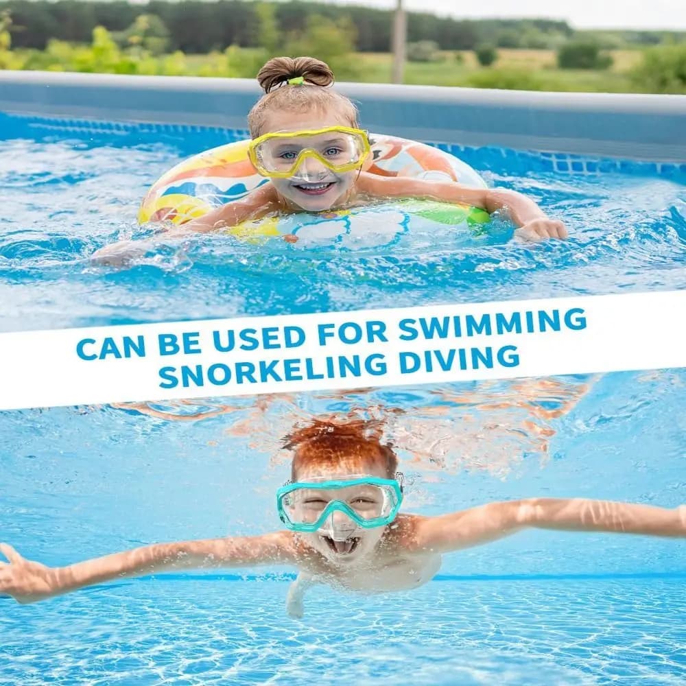 Unisex PC Glass Swim Goggles PVC Strap Anti Fog Snorkel Swimming Goggles Wide View with Nose Cover Pool Swim Eyewear Boys