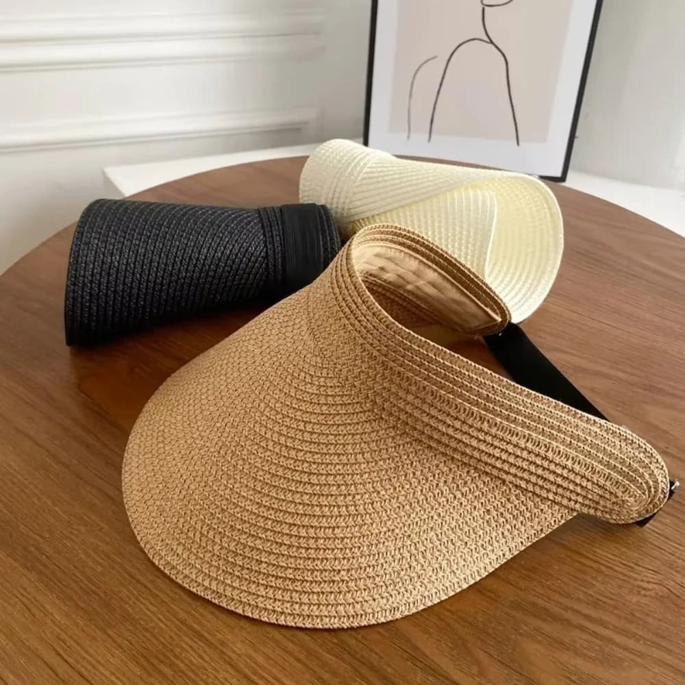 New hat with UPF50 wide tone visor + high quality for woman Visiera beach umbrella in straw Foldable horsetail with UV protection Summer Anti-UV