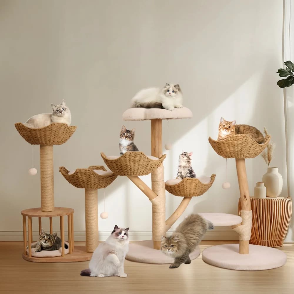 Grande Albero per Gatti, Torre Alta per Gatti da Interno, Cuccia Multilivello in Peluche con Tiragraffi, Pannelli Tiragraffi, Posti di Sosta e Grotte