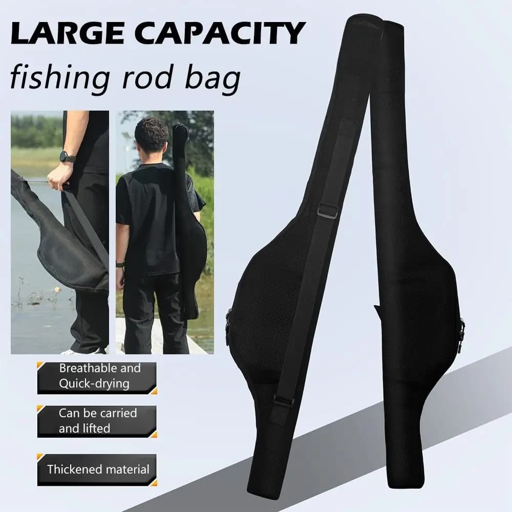 Nuova Borsa Portatile Pieghevole per Canna da Pesca con Tracolla 120/130CM, Custodia Nera per Canna e Mulinello