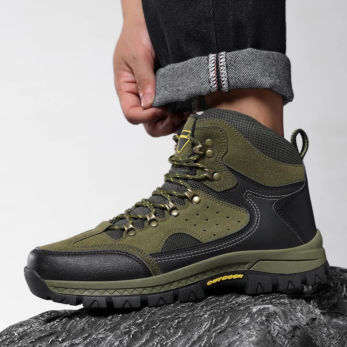 Men High Top Hiking Boots Autumn Winter Outdoor Trekking Shoes Non‑Slip TPR Sole Casual Mountain Shoes 39‑47